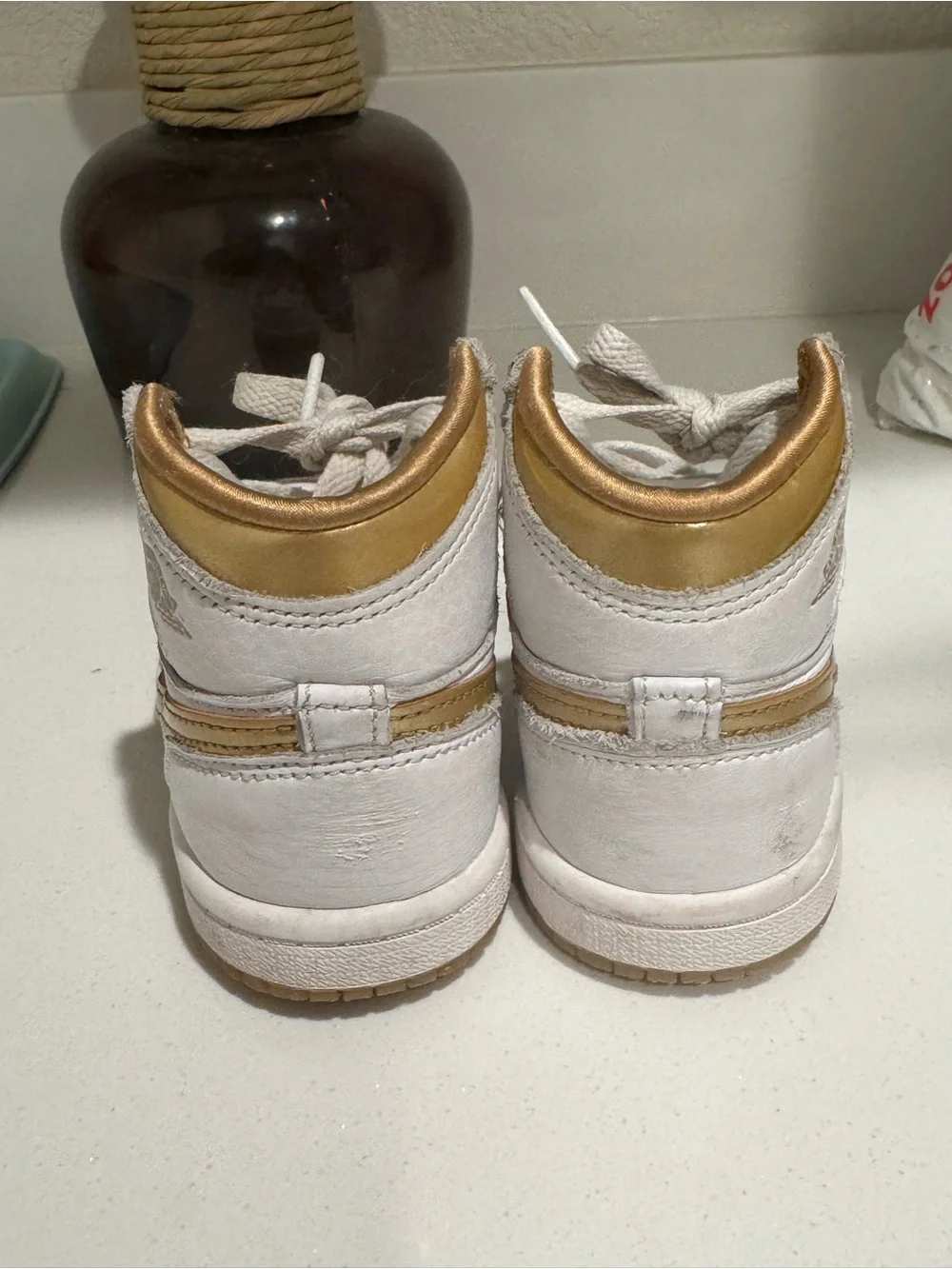 Nike Kids White and Metallic Gold High-Top Sneakers